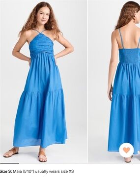 Bright Blue Ruched Halter Maxi Dress